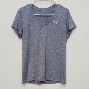 Under Armour Blue, Grey Quick Dry Fabric V-Neck Workout Top Size L Athletic